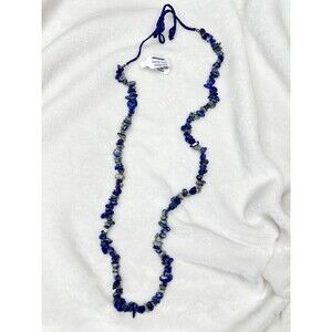NEW Free People Bohemian Single Strand Crystal Chip Beaded Necklace Lapis Blue